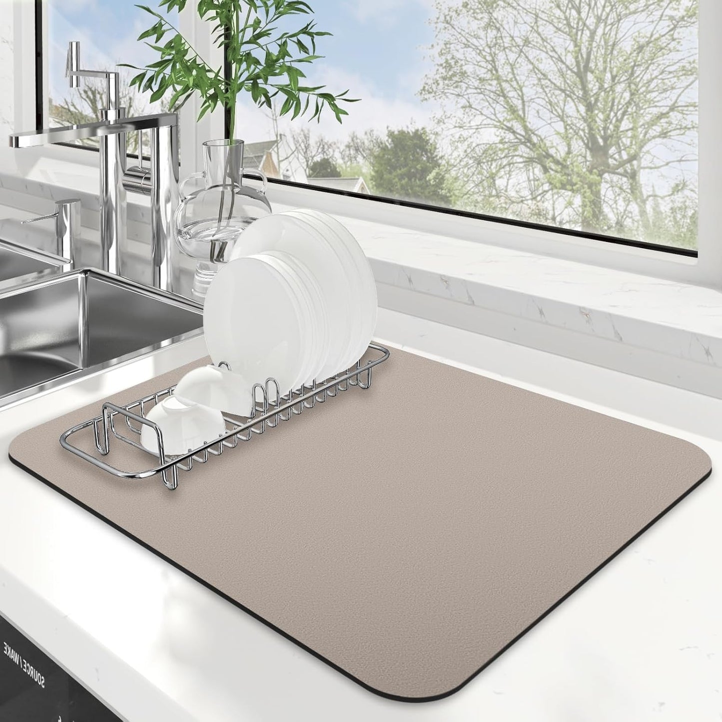WISELIFE Dish Drying Mat Super Absorbent Drying Mat Large Dish Drying Mats for Kitchen Counter Easy Clean Dish Mat Kitchen Drying Mat15"x 18" Stylish Grey