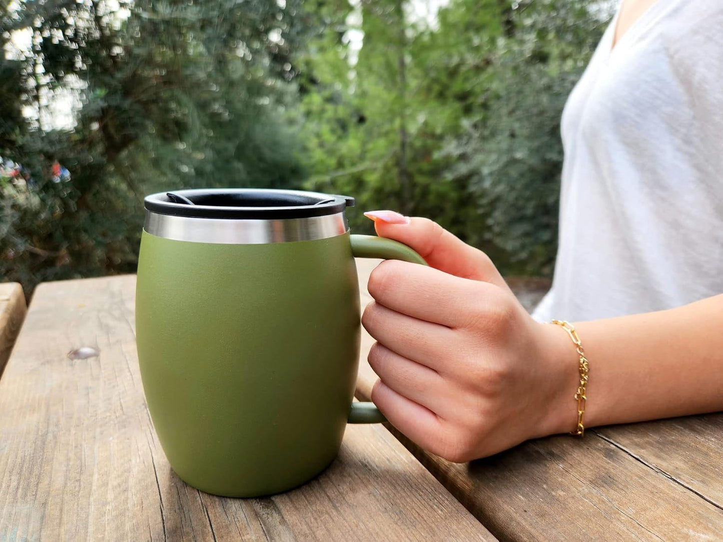 CHILLOUT LIFE Stainless Steel Insulated Coffee Mugs Set of 2 (14oz) – Double Wall Coffee Cups with Spill Resistant Lid & Strong Handle, Shatterproof Cups for Cold Drinks and Hot Beverages