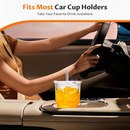 Glass Cups with Lids and Straws 4 Pack, 20oz Ribbed Glass Cups, Leak Resistant Iced Coffee Tumblers, Thick Reusable Drinking Glasses, Fits Car Cup Holder, Clear Coffee Bar Accessories