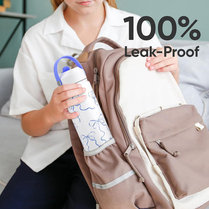 KEWIXY Kids Water Bottle for School, Easy Slide Lid, Leak Proof, Keep Cold 24H, Vacuum Insulated Tumbler, Metal Stainless Steel with Straw and Handle, for Boys&Girls (18OZ, Candy Pink)