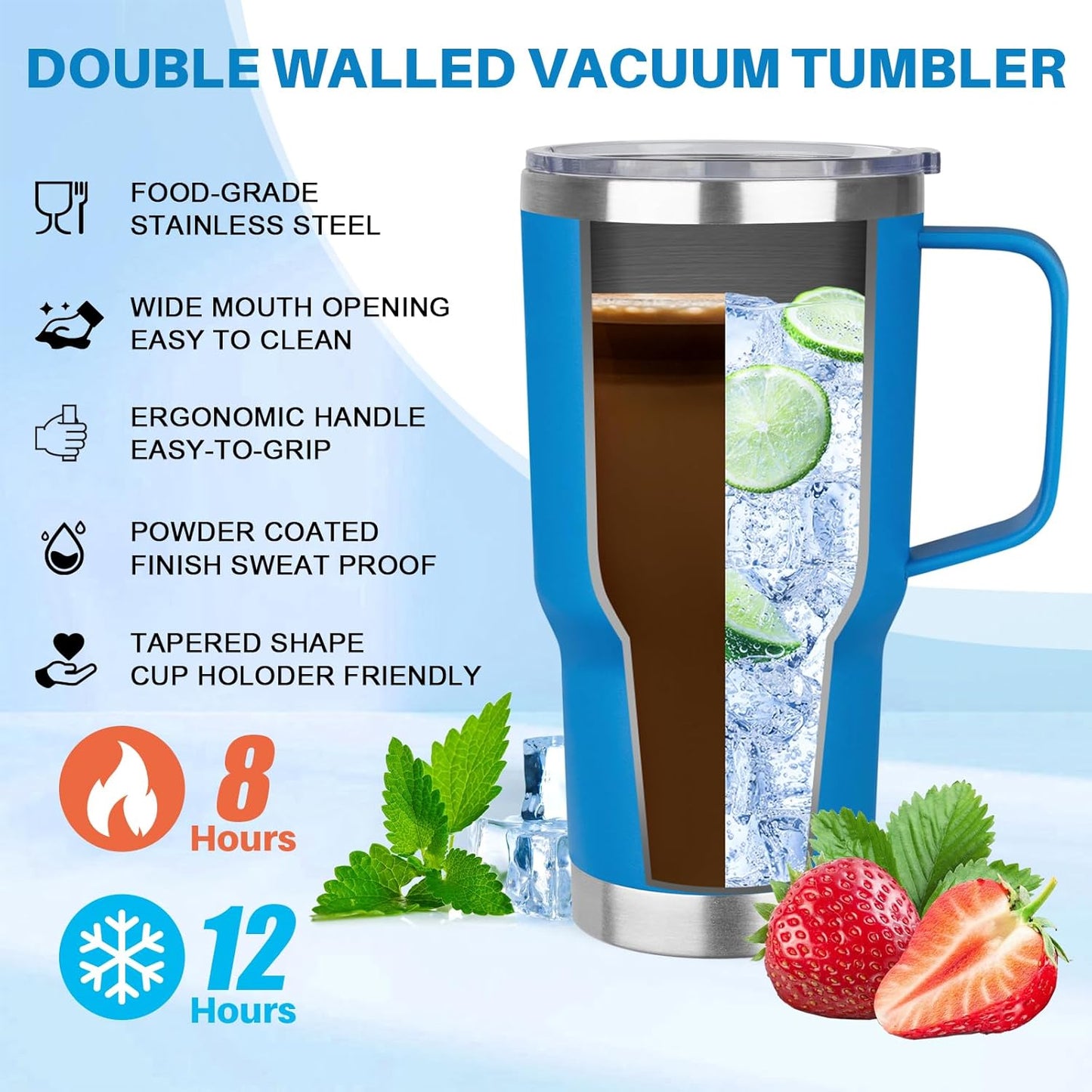 40 oz Tumbler with Handle, Insulated Tumbler with Lid and Straw, Reusable Stainless Steel Vacuum Insulated Cup, 100% Leak Proof Thermal Travel Coffee Mug Cup for Cold and Hot (Light Purple)