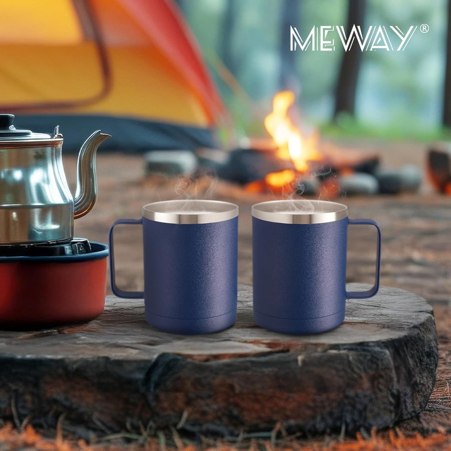 MEWAY 12oz Coffee Mug With Handle and Sliding Lid,Stainless Steel Travel Tumbler Cup with Handle,Double Wall Vacuum Insulated Camping Cup for Hot & Cold Drinks Tea (Black,Set of 1