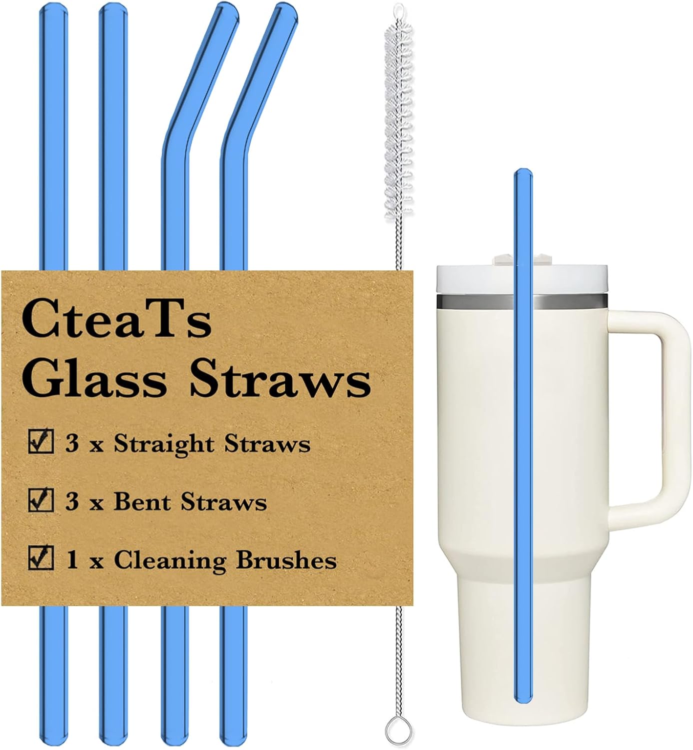 12" Glass Straw for Stanley 40 oz Cup Tumbler, Replacement Stanley Straw, 6 Pack Clear Glass Straw with Cleaning Brush, Reusable Stanley Cup Accesspries