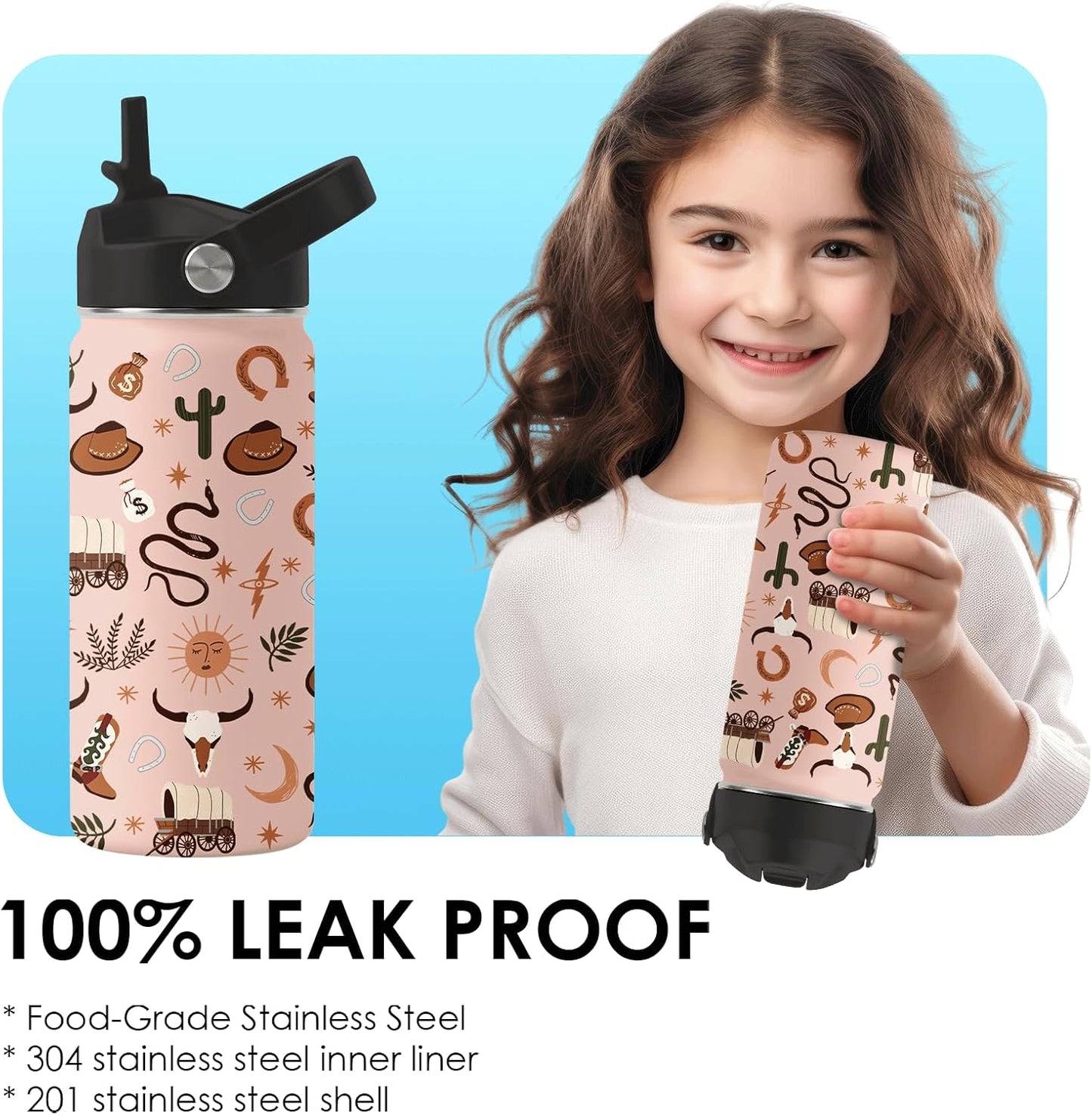 Strawberry Gifts for Kids - 16oz Pink Kids Water Bottle with Straw Lid, Stainless Steel Insulated Water Bottle, Leakproof, BPA-Free, for Girls, School, Strawberry Lover Children Birthday Gift Cup(1pc)
