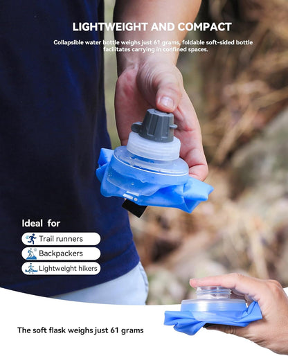 Ultralight Collapsible Water Bottle, Compatible with 42mm BeFree Water Filter Cartridge, 1.0L Leakproof Foldable Water Bottle for Camping, Backpacking, Travel & Endurance Sports