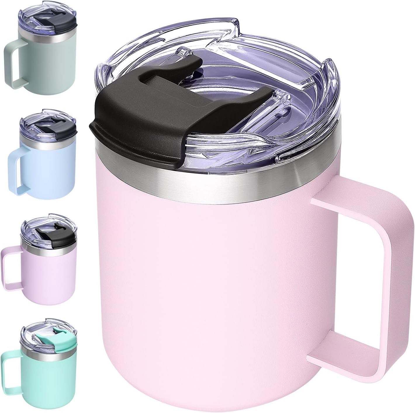 12oz Insulated Coffee Mug Cup with Handle, Stainless Steel Travel Coffee Mug with Flip Lid, Double Wall Vacuum Coffee Tumbler, Navy