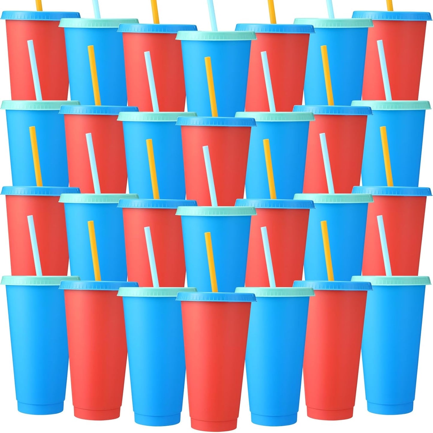 Honeydak 15 Pack Tumbler with Straw and Lid Bulk Cups for Gifts Water Bottle Iced Coffee Travel Mug Cup Reusable Plastic Tumblers for Party Birthdays 24-27 oz (Solid Color)