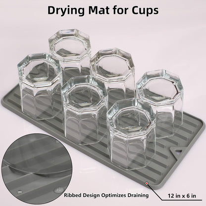 Dish Drying Mat, Mini Silicone Drying Mat for Kitchen Counter, Heat Resistant Silicone Mat for Countertop Protector, Super Thick Non-Slip Dish Drying Pad for Coffee Cup/Bottle/Glassware
