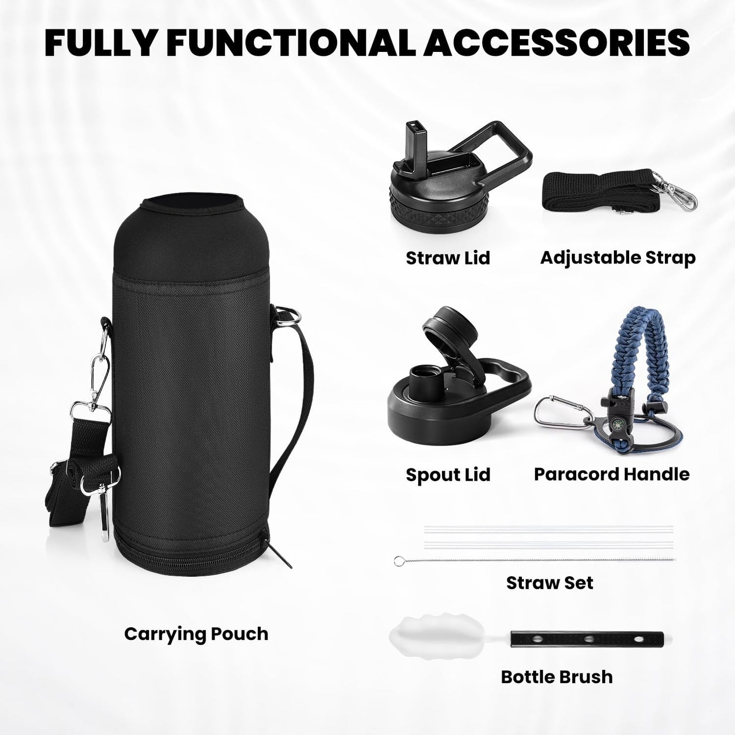 RAYMYLO One Gallon Water Bottle Insulated, Triple Walled Vacuum Stainless Steel (Cold for 48 Hrs), Leak Proof & Non-BPA, Large Water Flask Jug with Paracord Handle & Straw Spout Lids