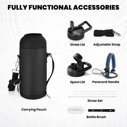 RAYMYLO One Gallon Water Bottle Insulated, Triple Walled Vacuum Stainless Steel (Cold for 48 Hrs), Leak Proof & Non-BPA, Large Water Flask Jug with Paracord Handle & Straw Spout Lids