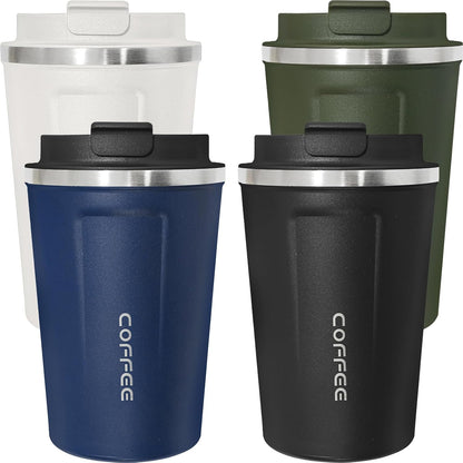 4 Pack Travel Coffee Mug 17oz Insulated Coffee Cup with Lid, Reusable Thermal Coffee Cup Stainless Steel Coffee Tumbler to Keep Hot & Cold Drinks for Car, Daily, Travel and Gifts, Multicolor