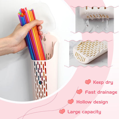 AceOrbit 3 Pack Plastic Straw Dispenser 11 Inch Straw Drying Rack Chopstick Box Plastic Drain Rack with Dust Cover for Kitchen Cabinet & Counter