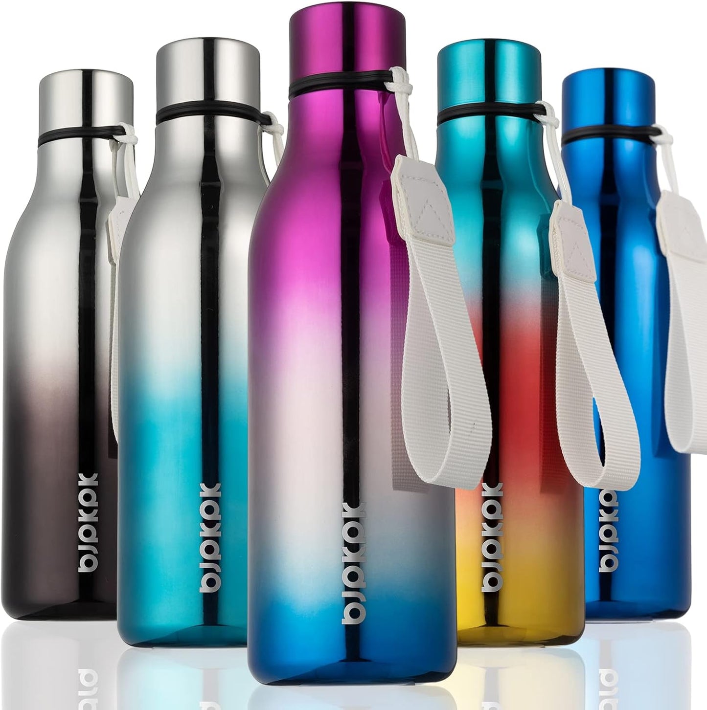 BJPKPK Insulated Water Bottles, 18 oz Stainless Steel Metal Water Bottle with Strap, BPA Free Leak Proof Jugs, Mugs, Flasks, Reusable Thermal Flasks for Sports & Travel, Black - Colors A
