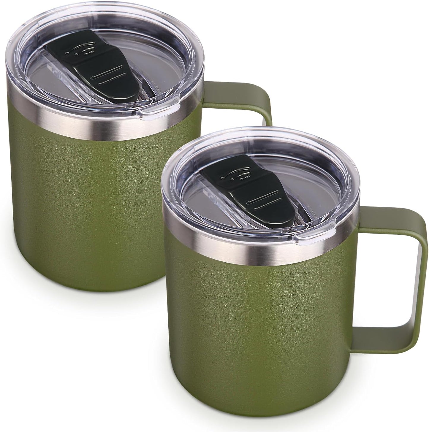 Volhoply 14oz Insulated Stainless Steel Coffee Mug with Lid Bulk 4 Pack,Double Wall Vacuum Travel Coffee Cup with Handle,Reusable Metal Cups Tumbler Cup,Camping Mugs,Ideal Gifts(Mix,4)