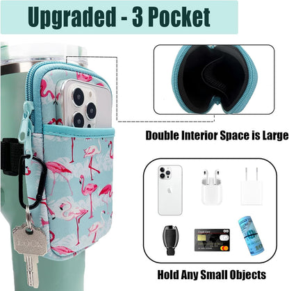 LMYUHONG Water Bottle Pouch For Stanley cup accessories 40oz 20oz 30oz,tumbler pouch with Versatile Pocket, for Cards, Keys,Earphone. Fits for Phones, Use for Running, Walking, Hiking,Biking,DeepPink