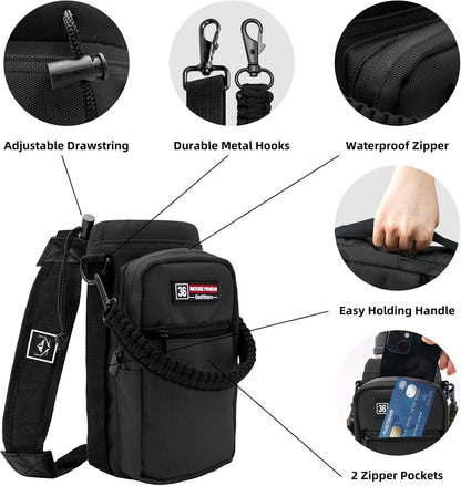 NATURE PIONEOR Water Bottle Holder with Adjustable Strap - 26/32/36/40/46/64oz Insulated Water Bottle Sling Carrier with Paracord Handle & 2 Pockets, Outdoor Sports, Hiking, Camping, Gym