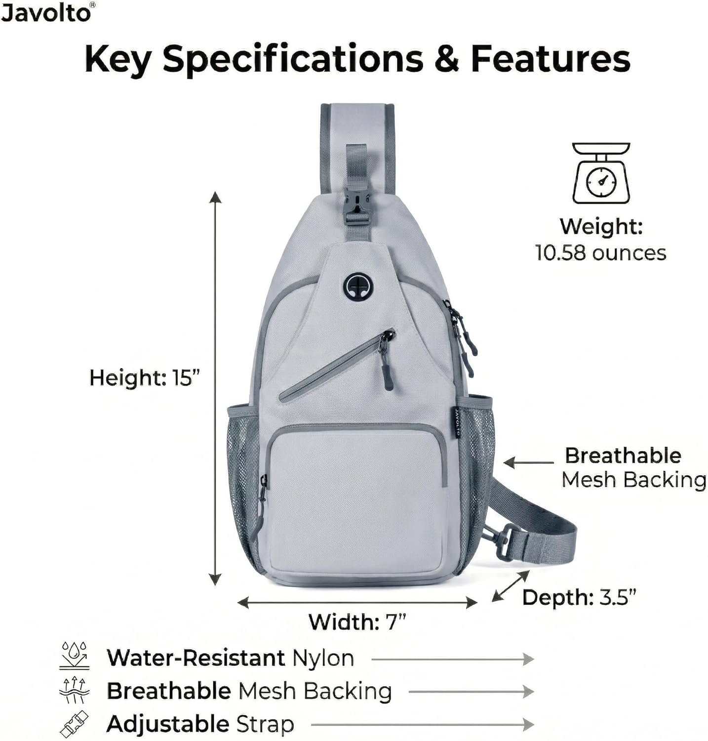 Javolto Sling Bag for Men Crossbody Backpack, Small Sling Backpack Mens Shoulder Bag, Casual Daypack Hiking Bag for Travel