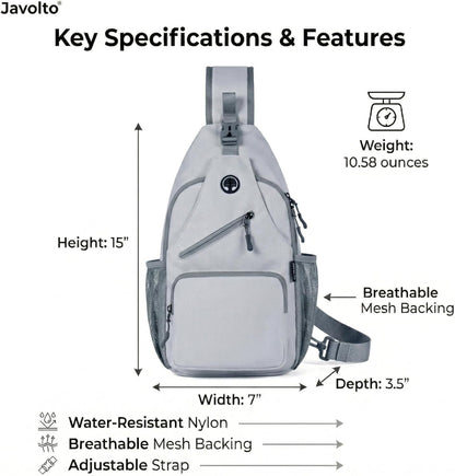 Javolto Sling Bag for Men Crossbody Backpack, Small Sling Backpack Mens Shoulder Bag, Casual Daypack Hiking Bag for Travel