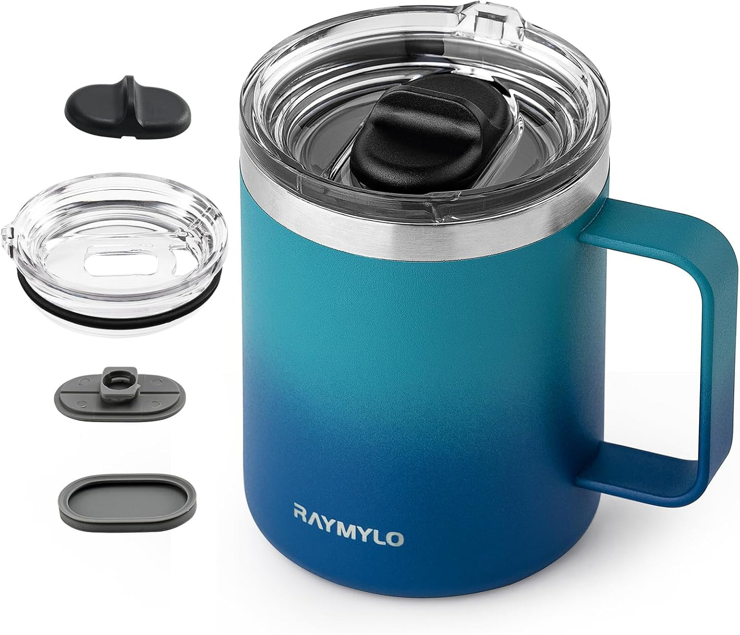 RAYMYLO Insulated Coffee Mug 12 oz, Double Wall Stainless Steel Coffee Mug with Lids, Leak-Proof & Detachable Slider Lid for Thorough Clean, Keeps Coffee Cold for 9 Hrs, Suitable for Camp Home Office