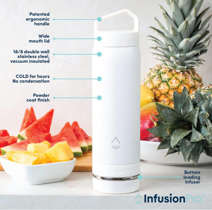 Infusion Pro Fruit Infuser Water Bottle with Straw Lid (32 oz) Stainless Steel Vacuum Insulated : 50 Recipe Fruit Infusion eBook : More Flavor : Easy Cleaning : Great Gift