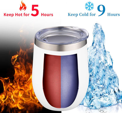 12oz/4 Pack Wine Tumbler Glasses with Lid Stemless Double Wall Vacuum Stainless Steel Travel Tumbler Keeping Cold & Hot for Wine,Coffee,Cocktails,Drinks-Family and Gifts (Multi color-dark)