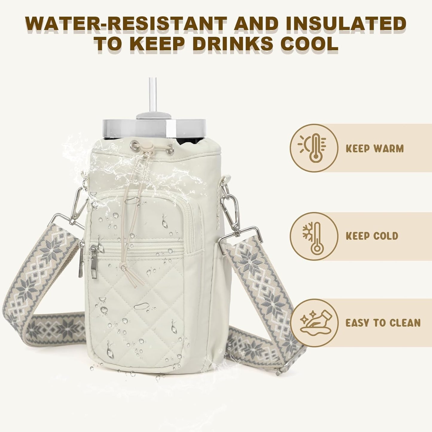 Water Bottle Holder with Strap, 32oz 40oz Insulated Water Bottle Carrier Bag, Purse Crossbody Sling Bag with Phone Pocket for Walking Hiking