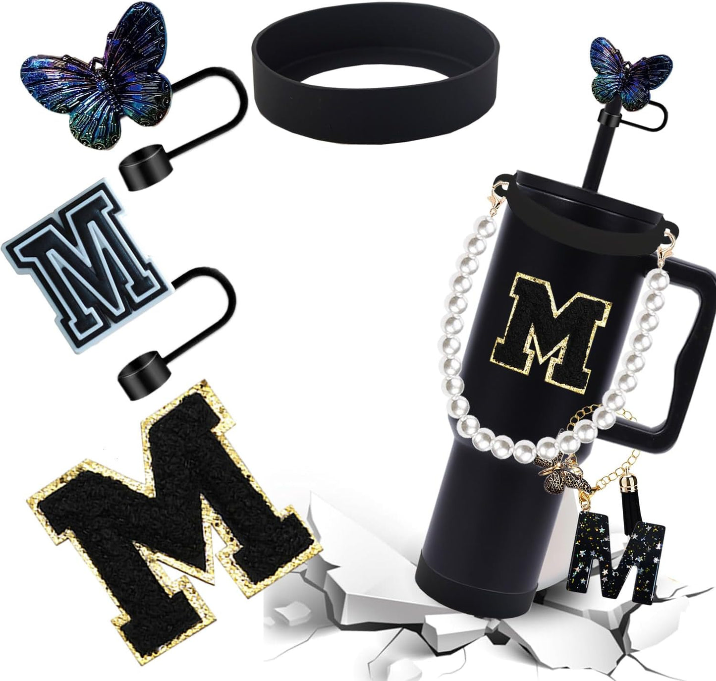 7pcs Cup Accessories for Stanley 30/40oz Tumbler, Handle Strap, Straw Cover, Silicone Boot, Letter Charm Stickers