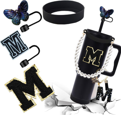 7pcs Cup Accessories for Stanley 30/40oz Tumbler, Handle Strap, Straw Cover, Silicone Boot, Letter Charm Stickers