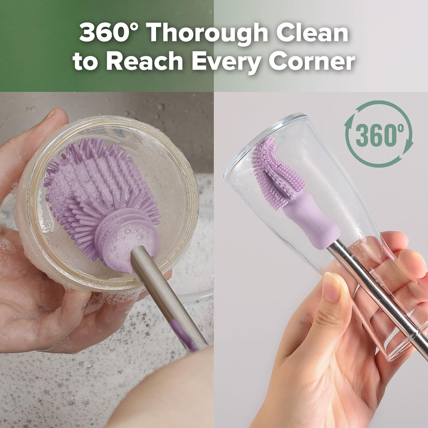 Haakaa Silicone Cleaning Brush for Baby Bottles and Crevices, Double-Ended Bottle Brush for Breast Pumps, Milk Collectors, Nipples and Breastmilk Storage Bags, Food-Grade Silicone, Pea Green, 1 Pack
