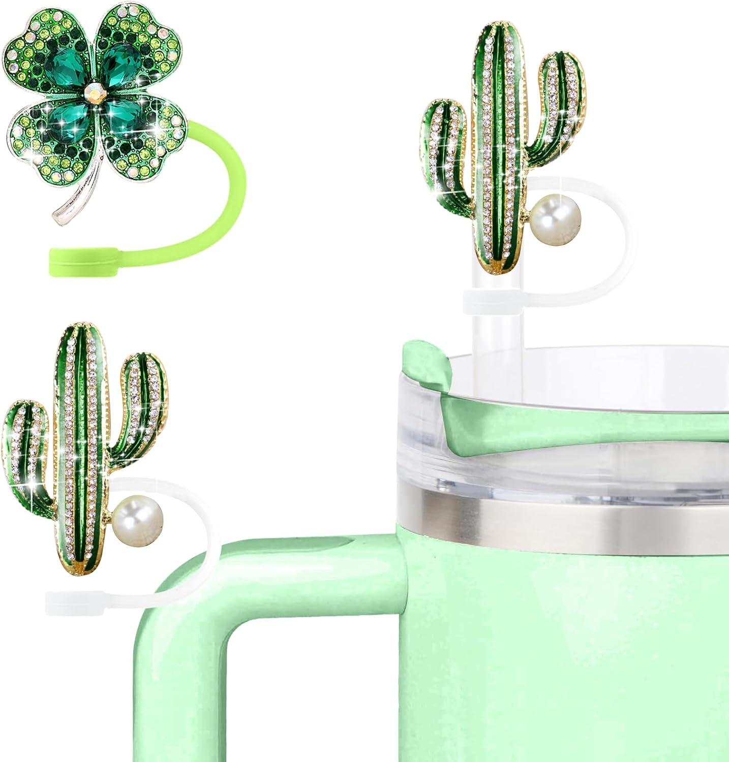 Cute Straw Cover Cap for Stanley Cup Accessories,Bling Straw Toppers for Stanley Tumbler 40&30 oz,Reusable Straws Tips Protectors Compatible with 10mm Straws