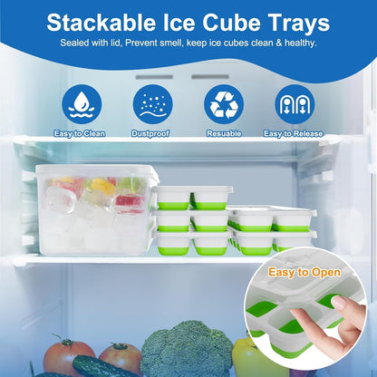 Ice Cube Tray with Lid, 3 Pack Silicone Easy-Release Ice Trays for Freezer, Stackable Ice Cube Molds for Drinks, Cocktails, Whiskey, Coffee - BPA-Free and Odor-Free,Ice Cube Trays for Freezer