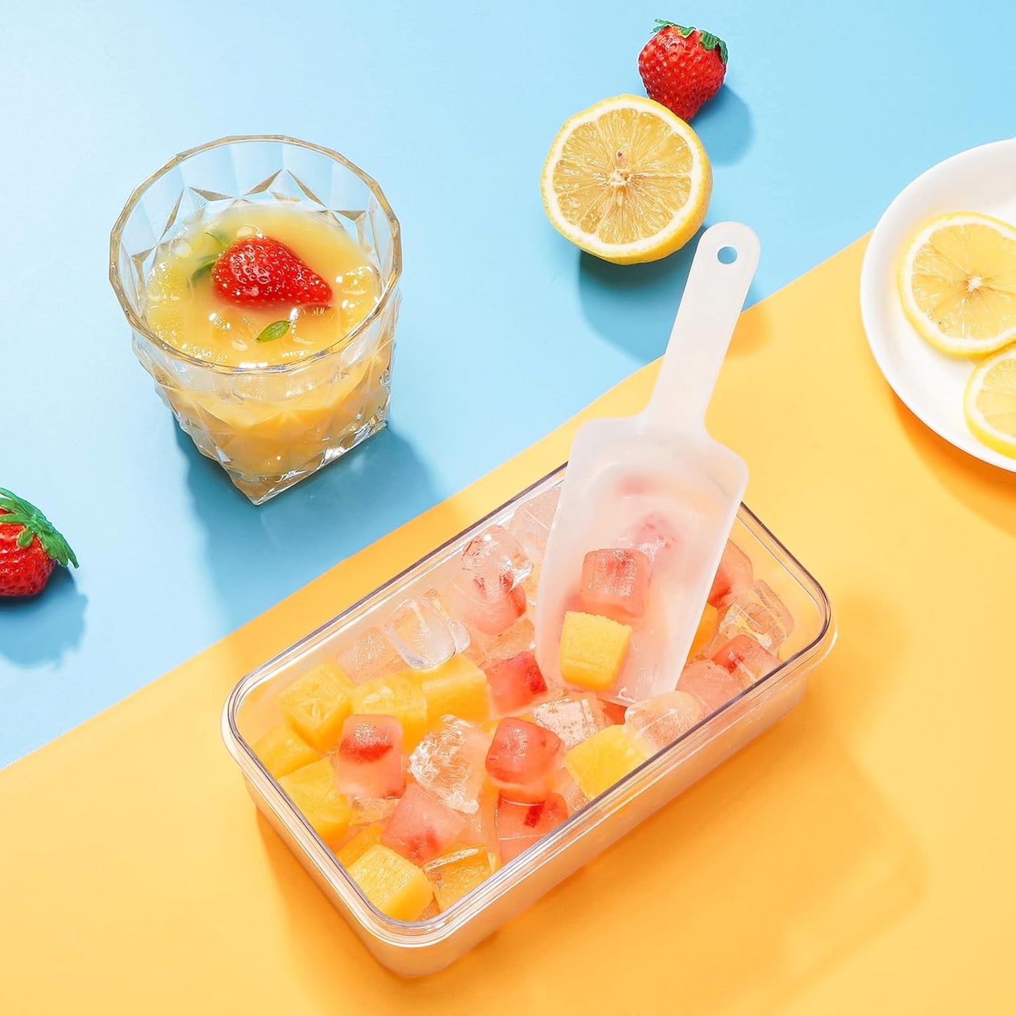 Ice Cube Tray with Lid and Bin, PHINOX 56 pcs Ice Trays for Freezer, Ice Cube Trays for Freezer with 2 trays, Container, Lid & Ice Scoop, BPA Free