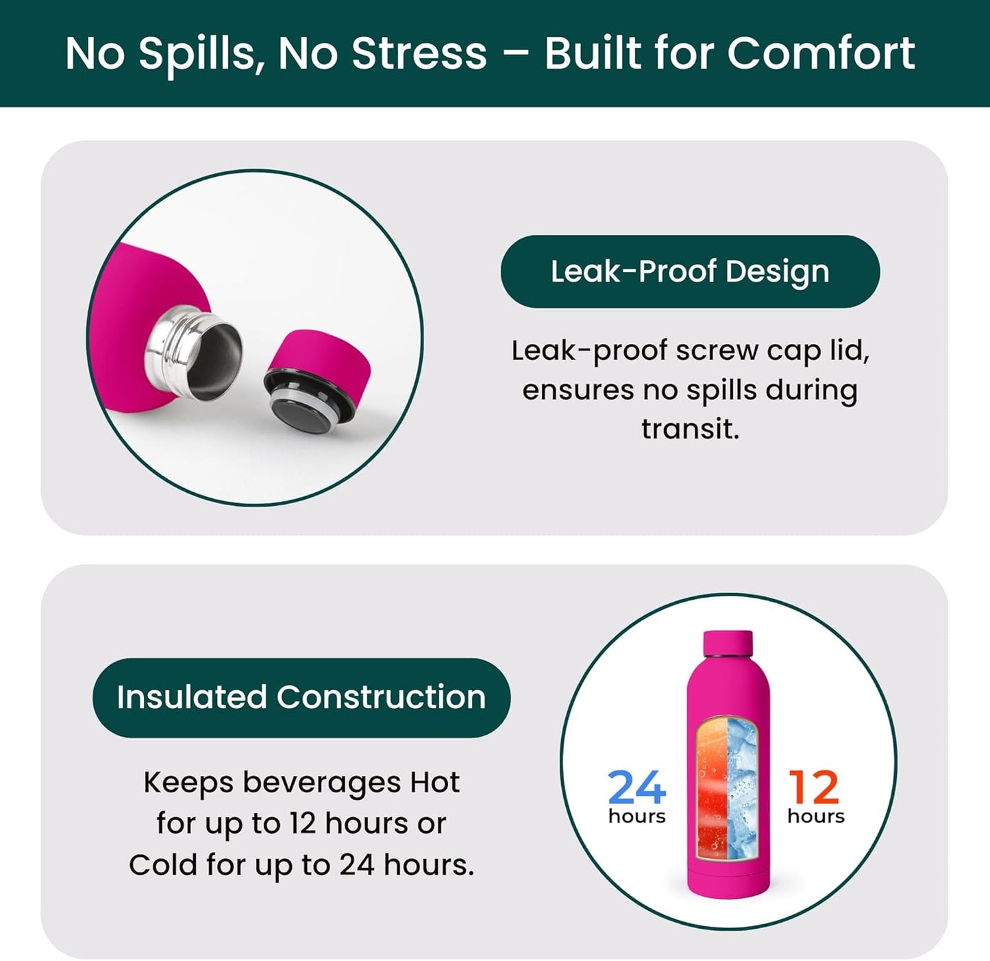 NOBL Stainless Steel Water Bottle,17 oz, 500 ml, Double Wall Vacuum Insulation, Sealed Bottle Keeps Drinks Cold 24 Hrs & Hot 12 Hrs, Leak Proof, Fits Noble Carry-On Cup Holder - Sand