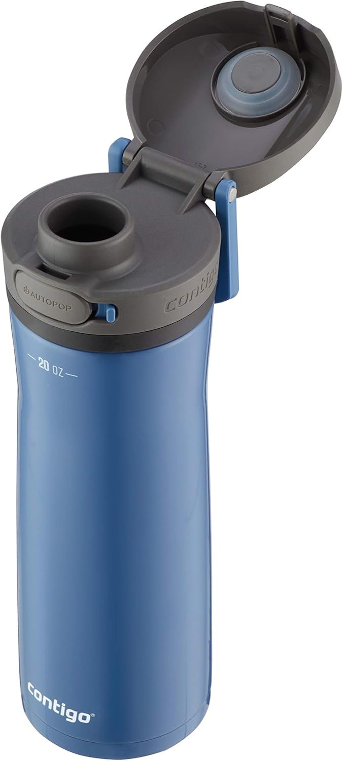 Contigo Jackson Chill 2.0, Vacuum-Insulated Stainless Steel Water Bottle with Secure Lid, Leak-Proof Travel Friendly, 20oz Capacity, Blueberry Color, Keeps Drinks Cold for 12 Hours