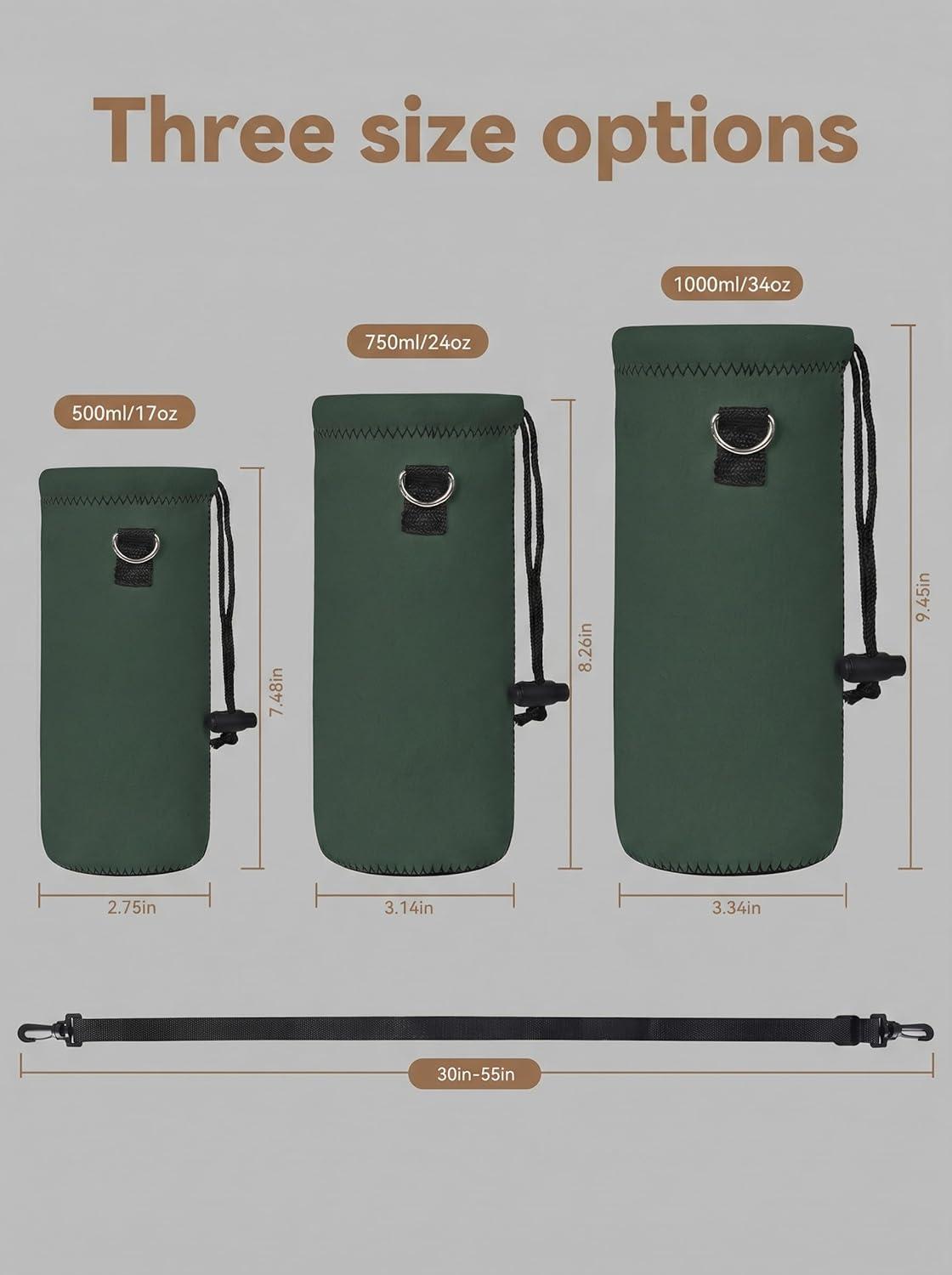 AUPET Water Bottle Bag Carrier,24oz/32oz Insulated Neoprene bottle Sling Holder Case Pouch Cover for 1000ML/750ML Bottles with Shoulder Strap for walking