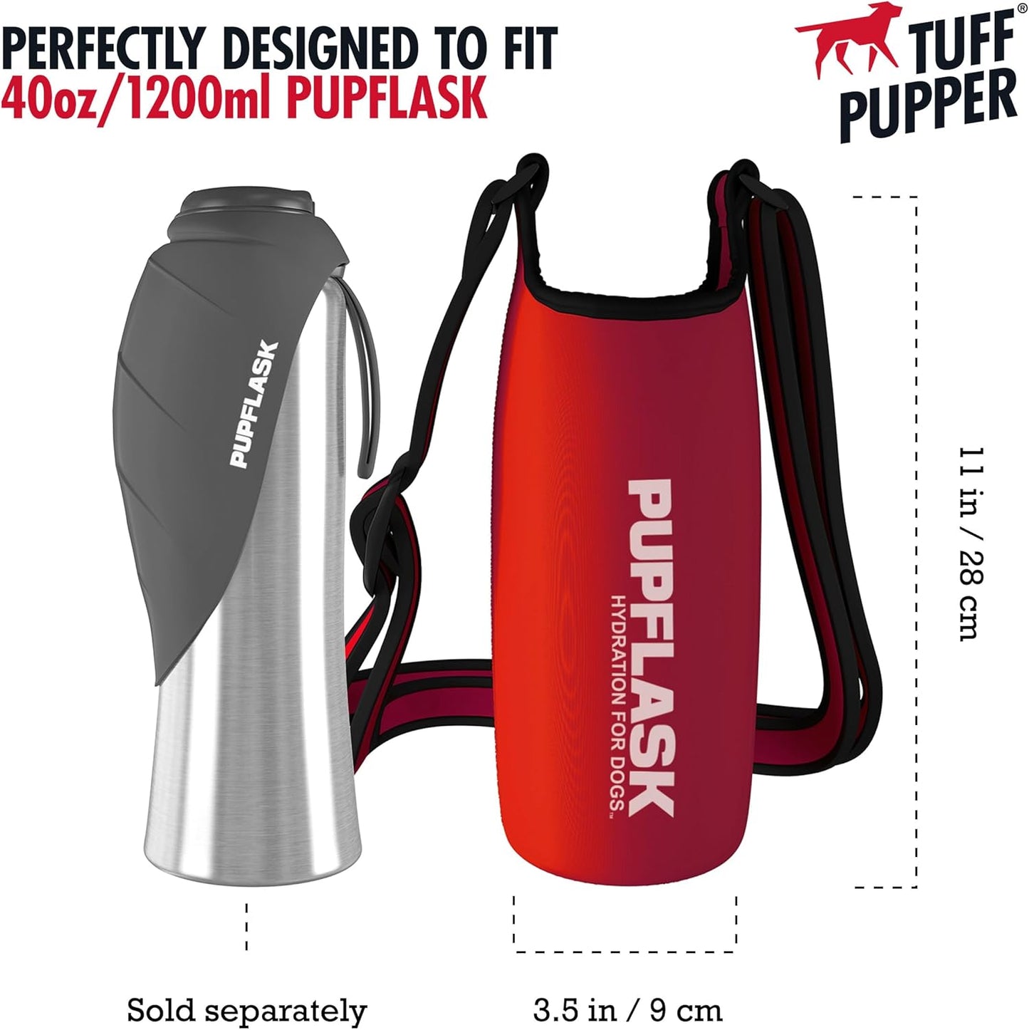 Tuff Pupper PupFlask Insulated Neoprene Dog Water Bottle Holder Sling with Wide Adjustable Shoulder Strap, Great for Travel, Walking, Hiking, Portable Pet Water Bottle Holder (40 OZ, Nebulas Blue)