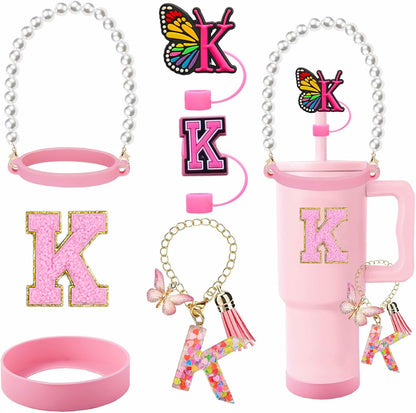 7pcs Cup Accessories for Stanley 30/40oz Tumbler, Handle Strap, Straw Cover, Silicone Boot, Letter Charm Stickers