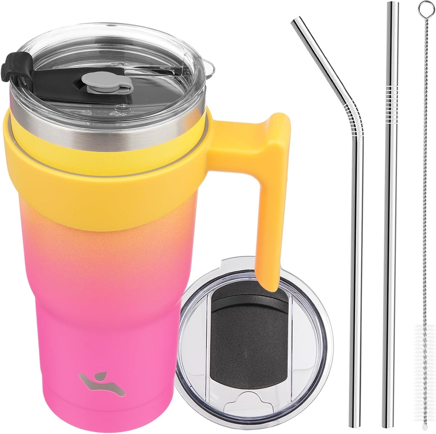 Konokyo 20 oz Tumbler with Handle and 2 Straw 2 Lid, Insulated Water Bottle Stainless Steel Vacuum Cup Reusable Travel Mug,Black