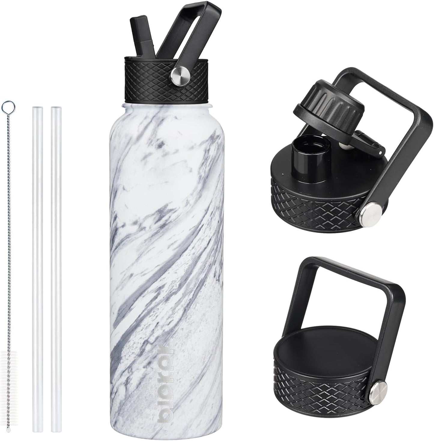 BJPKPK Insulated Water Bottles with Straw Lid, 40oz Stainless Steel Water Bottles with 3 Lids, BPA Free Leakproof Thermo, Tumblers, Cups for Sports, Gym- Midnight - Colors B