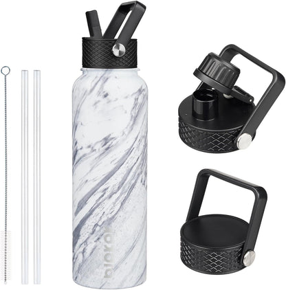 BJPKPK Insulated Water Bottles with Straw Lid, 40oz Stainless Steel Water Bottles with 3 Lids, BPA Free Leakproof Thermo, Tumblers, Cups for Sports, Gym- Midnight - Colors B