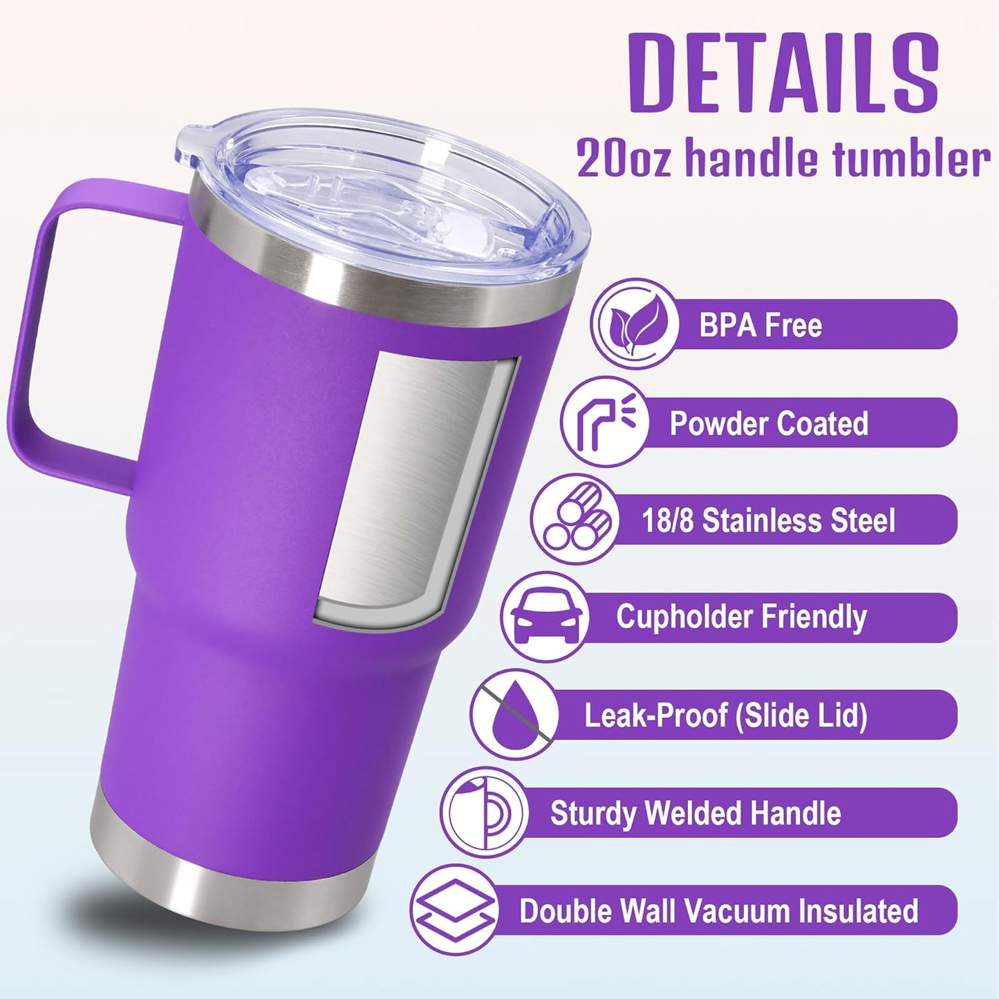 20 oz Tumbler with Handle and Lid, Stainless Steel Tumbler Insulated Travel Coffee Mug, Spill Proof Double Wall Vacuum Tumbler Cup Keep Drink Hot & Cold,White, 1 Pack