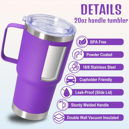 20 oz Tumbler with Handle and Lid, Stainless Steel Tumbler Insulated Travel Coffee Mug, Spill Proof Double Wall Vacuum Tumbler Cup Keep Drink Hot & Cold,White, 1 Pack