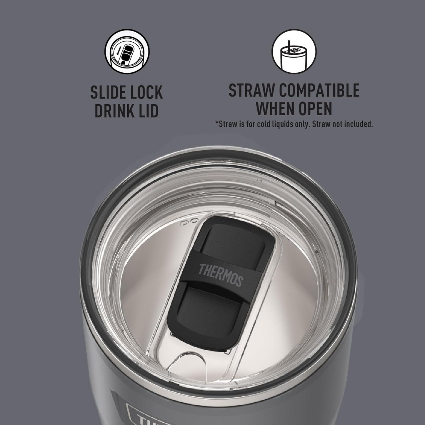 THERMOS ICON SERIES, Stainless Steel Tumbler with Slide Lock, 18 Ounce, Mystic Navy