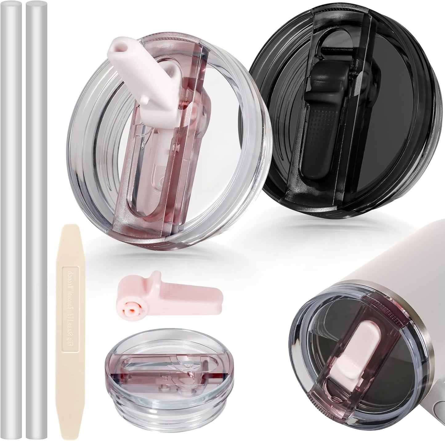 30oz Flip Straw Lid for Stanley Quencher H2.0 Tumbler, 2 Pack Leak Proof Lid Replacement No Spill Cover for Stanley Cup Accessories ProTour (Rose Quartz,Rose Quartz) - Colors B
