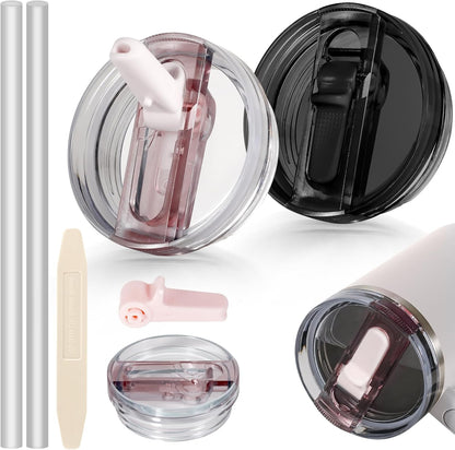 30oz Flip Straw Lid for Stanley Quencher H2.0 Tumbler, 2 Pack Leak Proof Lid Replacement No Spill Cover for Stanley Cup Accessories ProTour (Rose Quartz,Rose Quartz) - Colors B