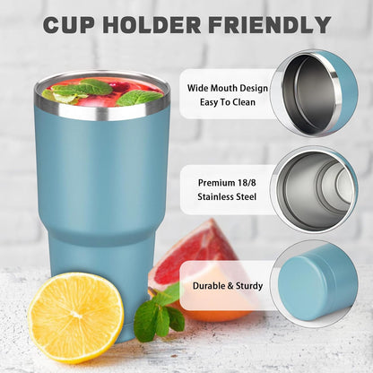 20 oz Tumbler with Lids and Straws, Stainless Steel Insulated Coffee Tumbler, Double Wall Vacuum Insulated Travel Mug Cup, Leakproof Thermal Coffee Cup for Hot and Cold Drinks (azure blue)