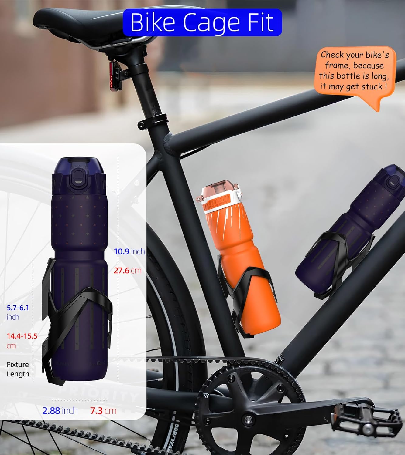 MYFOREST 24oz/700ml Insulated Bike Water Bottle, Odor-Free Surgical Steel Liner, Stronger Grip for Rough Trails, Quick-Open Chug/Straw 2-in-1, Dirt Cap (Glossy Steel)