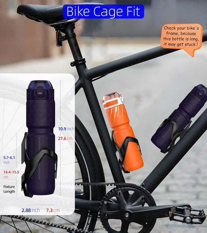 MYFOREST 24oz/700ml Insulated Bike Water Bottle, Odor-Free Surgical Steel Liner, Stronger Grip for Rough Trails, Quick-Open Chug/Straw 2-in-1, Dirt Cap (Glossy Steel)