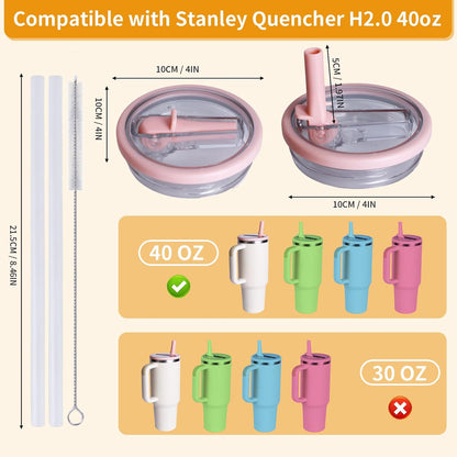 2 Pack 30 oz Flip Straw Leak Proof Lid for Stanley Quencher H2.0, Spill Proof Tumbler Lid Replacement, BPA Free Reusable No Spill Straw Lid for Stanley Accessories