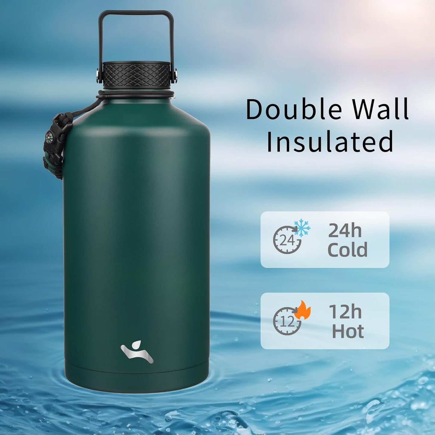 Konokyo 22oz Stainless Steel Bottles with 3 Lids Sport Insulated Water Bottle,Mint
